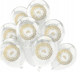 Balony komunijne przeźroczyste clear IHS Hostia 20szt