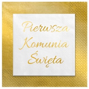 Serwetki białe Pierwsza Komunia Święta Stare złoto