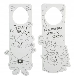 Świąteczna zawieszka na klamkę do pokolorowania DIY Mikołaj Bałwan 2szt
