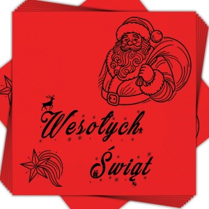 Świąteczne Serwetki 3-warstwowe Wesołych Świąt Czerwone 33x33 cm 20 szt