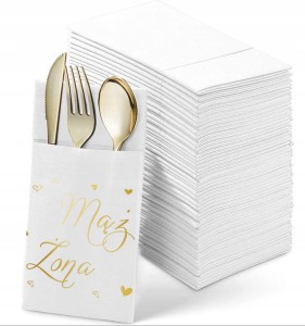 Kieszonki na sztućce Wesele, ślub, mąż żona 12szt