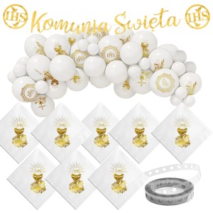 Zestaw dekoracji Komunijnych, balony komunijne, baner komunijny, serwetki