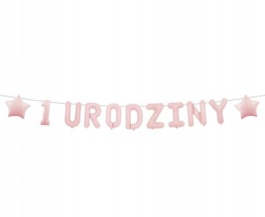 Girlanda papierowa Różowa napis 1 Urodziny Roczek