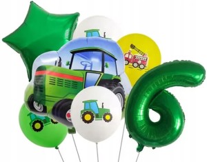 Zestaw balonów na 6 Urodziny cyfra sześć Traktor Straż Rolnik Farma