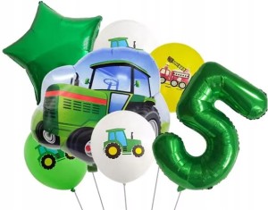 Zestaw balonów na 5 Urodziny cyfra Pięć Traktor Straż Rolnik Farma