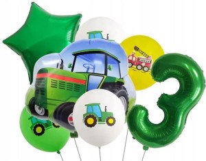 Zestaw balonów na 3 Urodziny cyfra 3 Traktor Straż Rolnik Farma