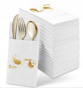 Kieszonki na Sztućce białe  Baby Shower 8x20 cm 12szt.