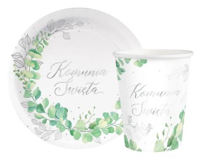 Zestaw Kubeczki Talerze Pierwsza Komunia Święta 12szt