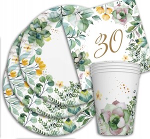 Zestaw Talerze kubeczki serwetki 30 Urodziny Rocznica