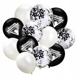 Zestaw balonów na Wieczór Kawalerski czarne białe transparentne z konfetti