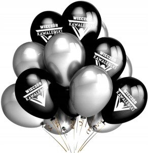 Zestaw balony na Wieczór Kawalerski z nadrukiem czarne srebrne