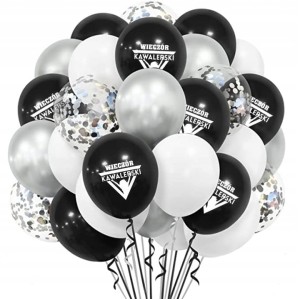 Zestaw balonów na Wieczór Kawalerski czarne srebrne z konfetti