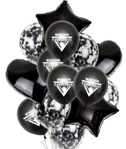 Zestaw balonów na Wieczór Kawalerski czarne z konfetti Gwiazda Serce