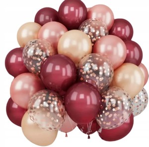 ZESTAW BALONÓW BORDOWYCH RÓŻOWO ZŁOTYCH urodziny