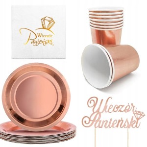 Zestaw Dekoracji na Wieczór Panieński Rose Gold. Serwetki Kubeczki Talerze
