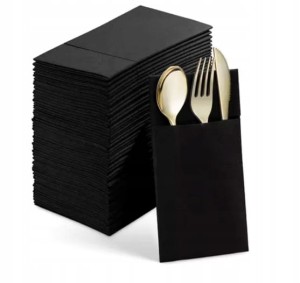 Kieszonki na sztućce Etui czarne serwetki pokrowce torebki 50 szt.