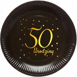 Talerze papierowe czarne 23 cm "50 Urodziny" 6 szt.