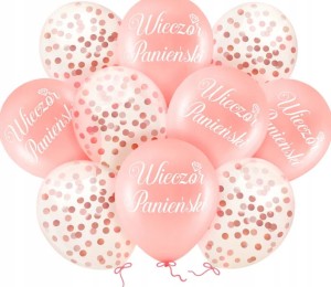 Zestaw Rose balonów "Wieczór Panieński" złote konfetti 12cali, 10szt