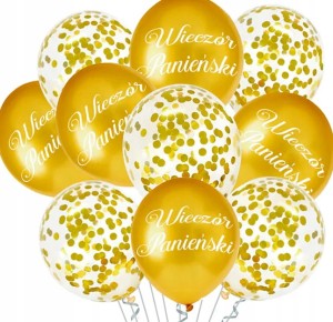 Zestaw Złotych balonów "Wieczór Panieński" ze złotym konfettki 12cali,10szt