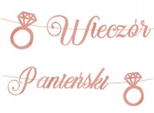 Baner na Wieczór Panieński Złocony Napis Rose Gold 150cm
