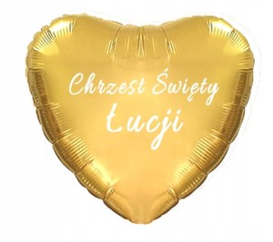 Balony Foliowy Złote Serce na Chrzest Święty, personalizowany Imię 45 cm