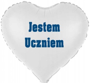 Balon Foliowy Białe Serce "Jestem Uczniem" 45cm