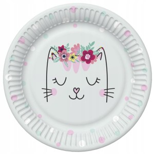 Talerzyki papierowe Kotek dziecięce urodziny 8szt.