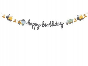 Baner Happy birthday girlanda Pojazdy budowlane