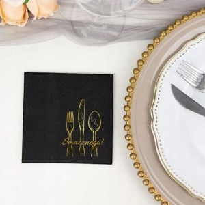 Eleganckie Serwetki Smacznego! Czarne złoty nadruk