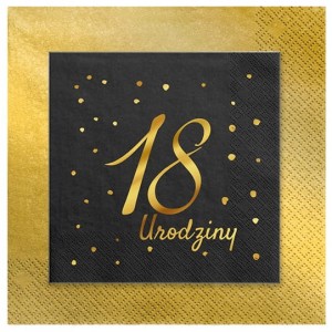 Serwetki papierowe 18 urodziny stare złoto czarne 24szt.
