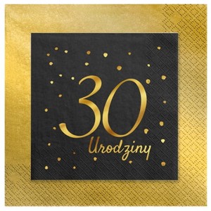 Serwetki papierowe 30 urodziny czarne stare złoto 24szt.