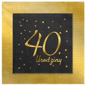 Serwetki papierowe 40 urodziny czarne stare złoto 24szt.
