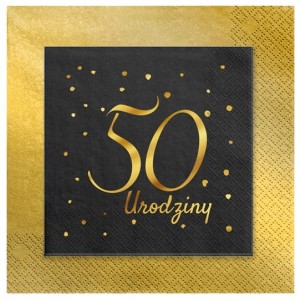 Serwetki papierowe stare złoto czarne 50 urodziny 24szt.