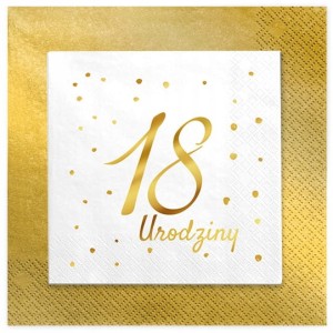 Serwetki papierowe stare złoto białe 18 urodziny 24szt.