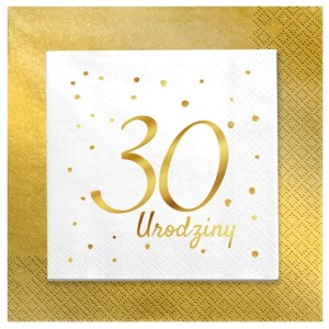 Serwetki papierowe stare złoto białe 30 urodziny 24szt.