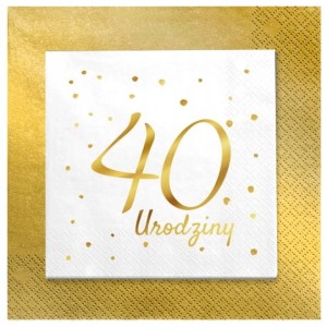 Serwetki papierowe 40 urodziny białe stare złoto 24szt.
