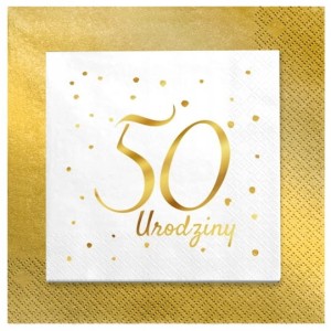 Serwetki papierowe 50 urodziny białe stare złoto 24szt.