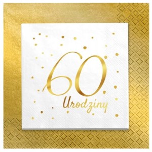 Serwetki papierowe 60 urodziny białe stare złoto 24szt.
