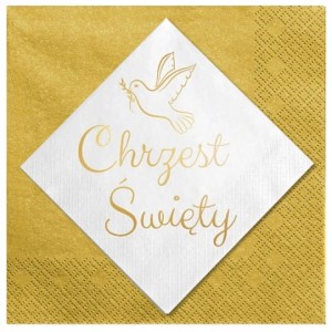 Serwetki białe Chrzest Święty złote stare złoto 24szt.