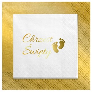Serwetki białe na Chrzest Święty złote 24szt.