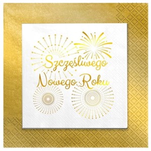 Serwetki białe Nowy Rok Sylwester stare złoto 24szt.