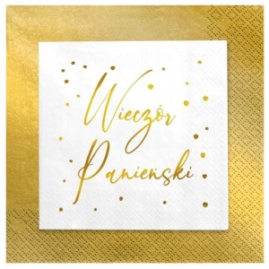 Serwetki białe napis Wieczór Panieński stare złoto 24szt.