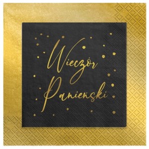 Serwetki czarne na Wieczór Panieński stare złoto 24szt.
