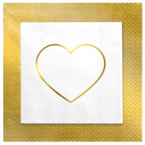 Serwetki białe złote Serce serduszko stare złoto 24szt.