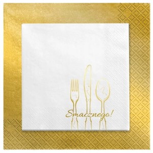 Serwetki Białe restauracyjne napis Smacznego złote 24szt.