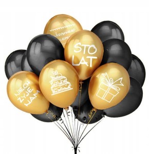 Balony Urodzinowe nadruk czarne zestaw 15szt.