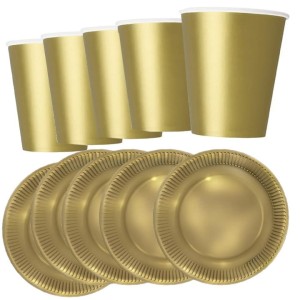 Zestaw Urodzinowy złoty Kubeczki Talerzyki 16szt
