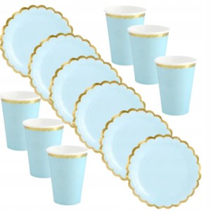 Komplet niebieskie talerzyki i kubeczki papierowe zestaw 12szt