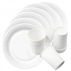 Zestaw Talerze Kubeczki papierowe białe 40 szt
