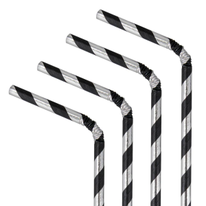 Słomki w paski czarno-srebrne 10 szt.